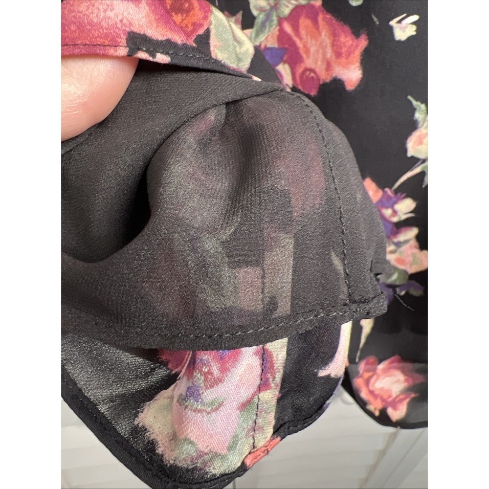 Joie Nadege Floral 100% Silk 3/4 Sleeve Ruffle Top Size Medium Caviar - Picture 10 of 10